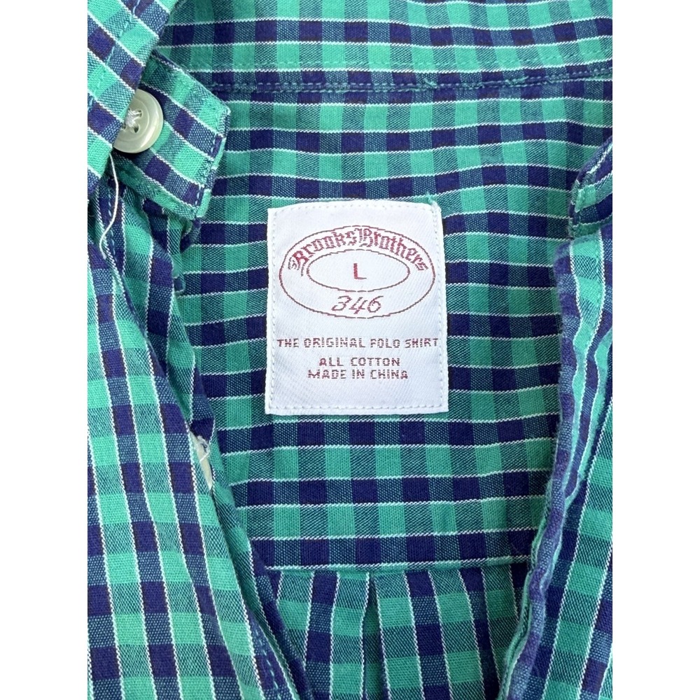 Brooks Brothers 346 Shirt Mens Large Green Blue Button Up Gingham Plaid Cotton - Picture 4 of 7